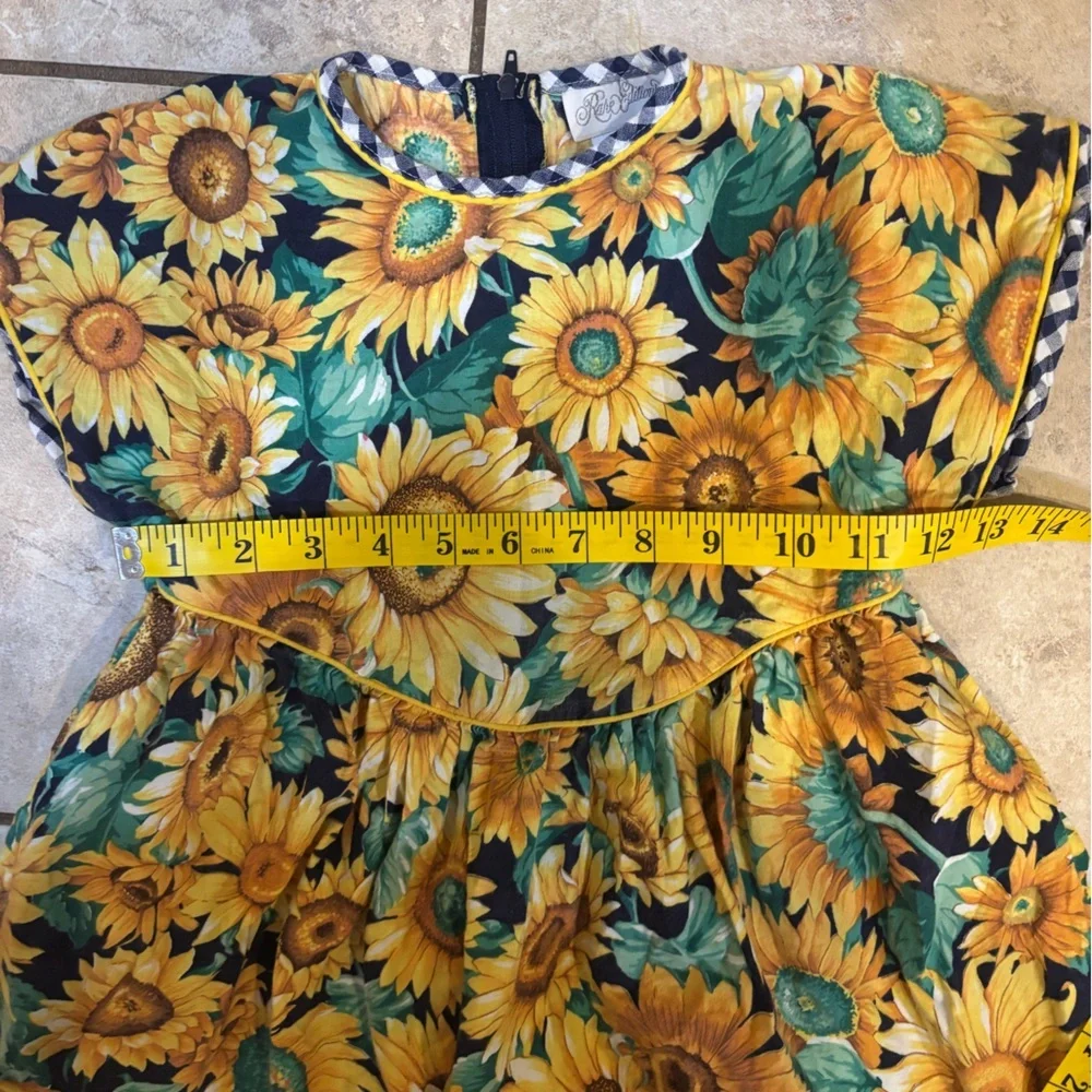Vintage 90s Rare Editions Sunflower Gingham trim Dress – Girls 6X - Picture 6 of 7